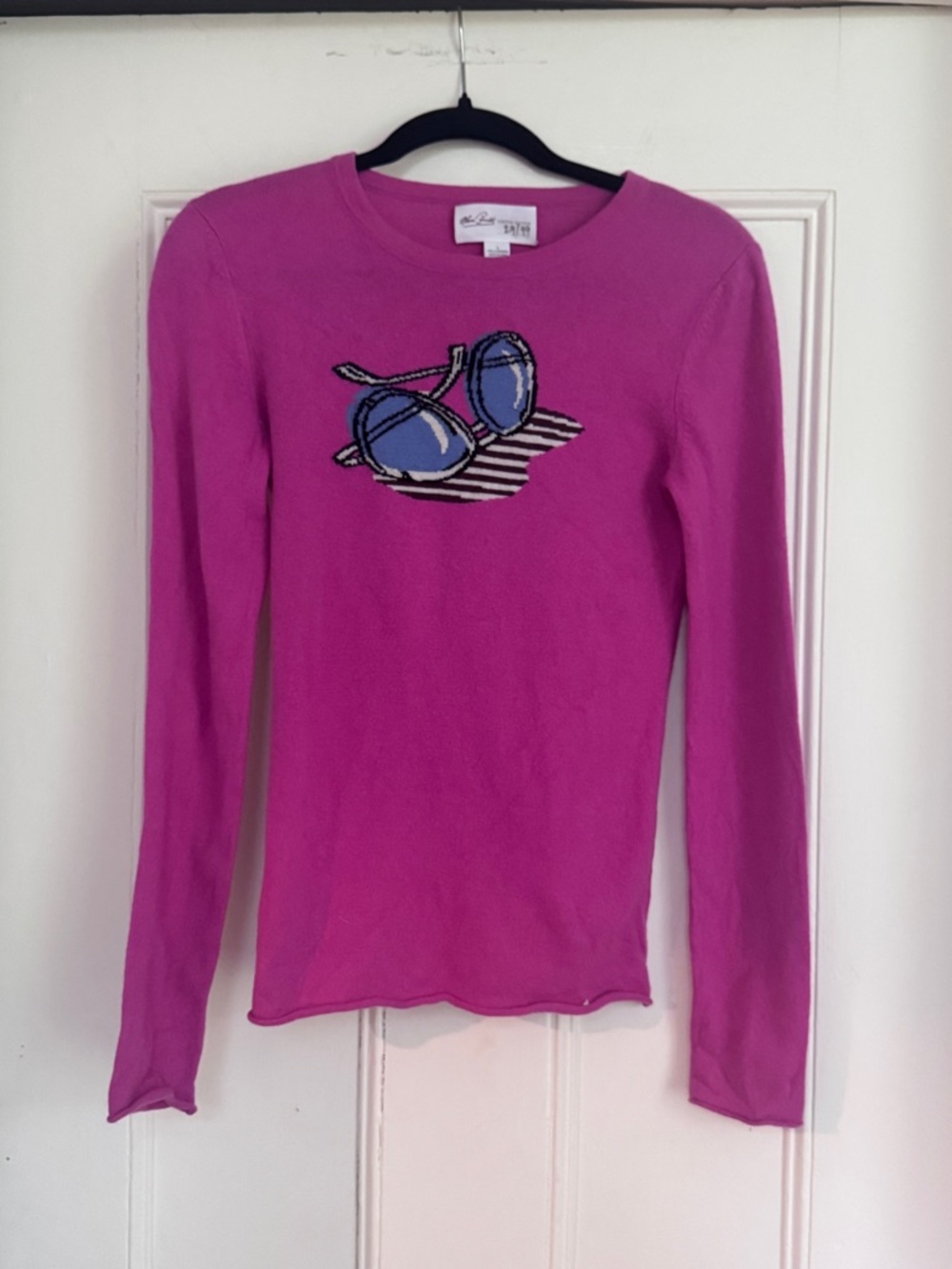 Henri Bendel Limited Edition Cashmere Sunglasses Intarsia Sweater Pink Large